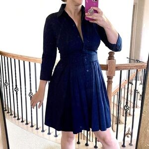 Lauren Ralph Lauren Navy Blue Pleated Shirt Dress Womens Size 6 Button Down